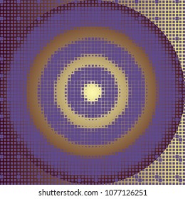 Abstract violet dart board pattern on gold background, square halftone texture. Vector illustration, EPS10. Concepts of target and goal.