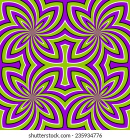 Abstract violet geometric background with four-pointed stars (optical expansion illusion). Seamless pattern.