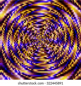 Abstract violet and gold mosaic background of cubes converging to one point