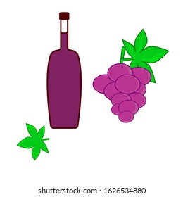 Abstract Violet Grape And Wine In A Bottle On White Background