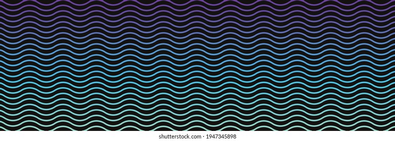 Abstract violet and green wavy line pattern on black background. Modern tech futuristic neon color concept. Vector illustration