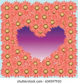 abstract violet heart from colorful flower on a blue background