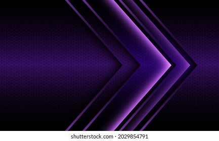Resumen del diseño de malla hexágona hexagonal de dirección de flecha violeta moderna de fondo futurista vectorial.