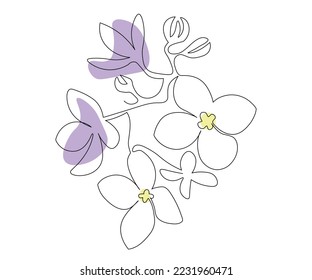 abstract violet or lilac flower in on line art style svg