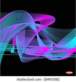 abstract violet line blue wave on black background vector
