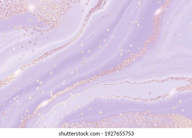 Abstract violet liquid marble or watercolor background with glitter foil textured stripes . Pastel marbled alcohol ink drawing effect. Vector illustration design template for wedding invitation