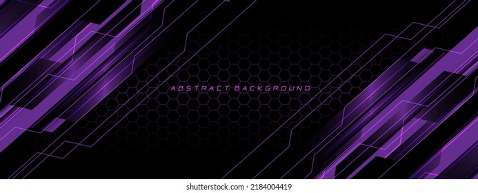 Abstract violet neon cyber circuit futuristic technology geometric on black hexagon mesh design modern background vector illustration.