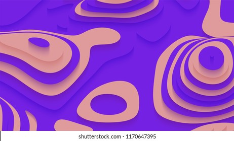Abstract violet paper cut terrain. Paper sclices with soft shadow form 3d hills. Minimalistic design. Vector illustration. Paper craft landscape