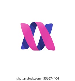 Abstract violet pink color ribbon spiral vector logotype, a v letters idea logo, beauty creative trendy helix symbol, gradient swirl element, twist sign template isolated on white background