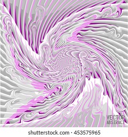 Abstract Violet and Pink Curved Pattern. The Distortion of Space. Striped Texture Structure. Vector 3d Illustration