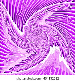 Abstract Violet and Pink Curved Pattern. The Distortion of Space. Striped Texture Structure. Vector 3d Illustration