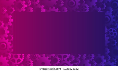 Abstract violet and pink gears frame background, vector illustration