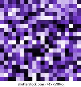 Abstract violet pixel background mosaic made of small squares. Seamless vector illustration.