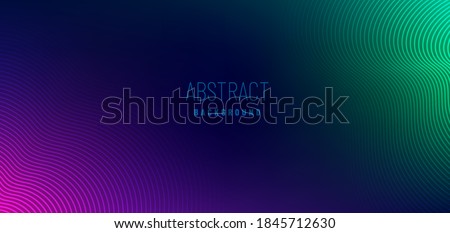 Abstract violet purple and green wavy line pattern on dark blue background with copy space. Modern tech futuristic neon color banner concept. Vector illustration