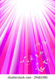 abstract violet rays with floral decor ornament