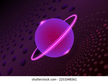 Resumen violeta alrededor del planeta estrella global ciencia red de luz tecnología de comunicación de fondo ilustración vectorial