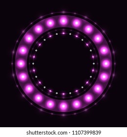 Abstract violet round sparkling circle on black background.