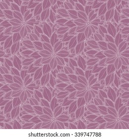 Abstract violet seamless pattern with leaves. Vector illustration.