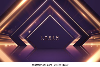 Abstract violet shapes with golden elements and light effect