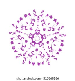 Abstract violet snowflake with floral concept. Vector illustration.