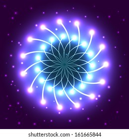 abstract violet star with shining light rays like mandala form