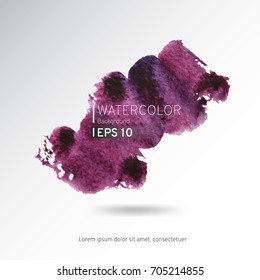 Abstract violet watercolor on a light background.The color splashing in the paper. Hand drawn Vector illustration