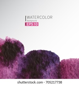 Abstract violet watercolor on a light background.The color splashing in the paper. Hand drawn Vector illustration