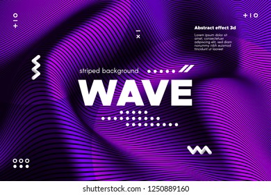 Abstract Violet Waves Concept. 3d Poster with Distorted Stripes. Linear Banner with Movement of Surface. Flow Background with Ripple. Modern Wave Cover for Business, Web Design, Flyer, Brochure.