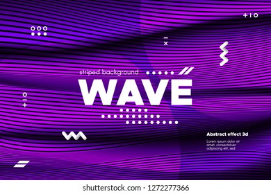 Abstract Violet Waves Concept. 3d Poster with Distorted Stripes. Linear Banner with Movement of Surface. Flow Background with Ripple. Modern Wave Cover for Business, Web Design, Flyer, Brochure.