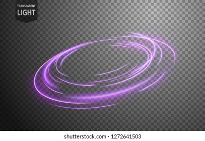 Abstract violet wavy line of light with a transparent background, isolated and easy to edit
