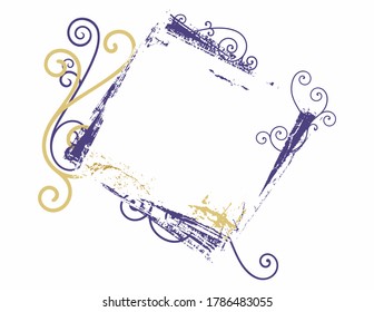 Abstract Violet and Yellow With Beautiful Grunge Frame Flourish Wallpaper Vector Illustration