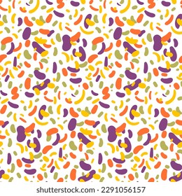 Abstract violet-orange pattern with various elements in the form of rounded elongated figures. Chaotic vector texture with curved shapes. Printing on textiles and paper. Printing on gift packaging