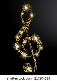 Abstract violin clef made from words which relate with music