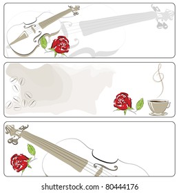 Abstract violin and coffee. Banner. vector illustration