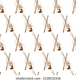 Abstract Violin and Violins Vector Graphic Line Art Seamless Pattern