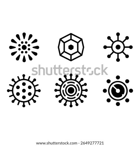 Abstract Viral Icons Geometric Bold Black Scientific Medical Technology Network Connection Modern Minimalist Design Elements