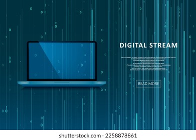 Abstract virtual digital stream. Binary computer code background. Storage cloud structure. Big data transfer concepts in internet. Graphic concept for your design.