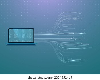 Abstract virtual digital stream. Binary computer code background. Storage cloud structure. Big data transfer concepts in internet. Graphic concept for your design.