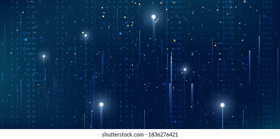 Abstract virtual digital stream. Flowing binary code. Storage cloud structure. Big data transfer concepts in internet. Graphic concept for your design.