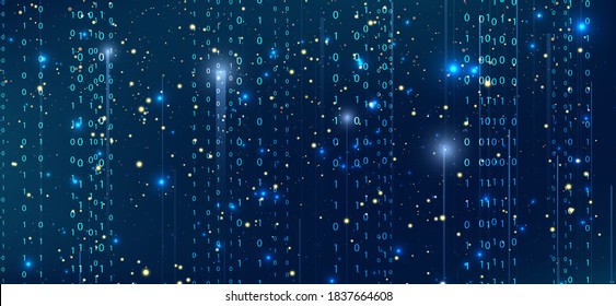 Abstract virtual digital stream. Flowing binary code. Storage cloud structure. Big data transfer concepts in internet. Graphic concept for your design.