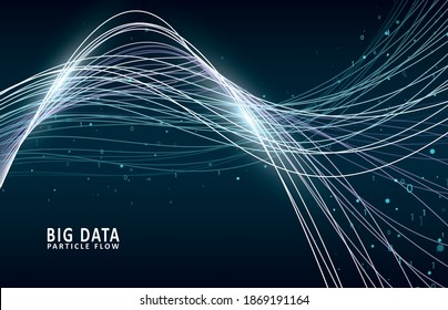 Abstract virtual digital stream. Flowing binary code and neon glowing wave. Storage cloud structure. Big data transfer concepts in internet. Graphic concept for your design.