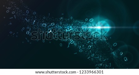 Abstract virtual digital stream. Flowing binary code and neon glowing wave. Storage cloud structure. Big data transfer concepts in internet. Graphic concept for your design.