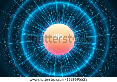 Abstract virtual digital stream. Flowing binary code and neon glowing wave. Storage cloud structure. Big data transfer concepts in internet. Graphic concept for your design