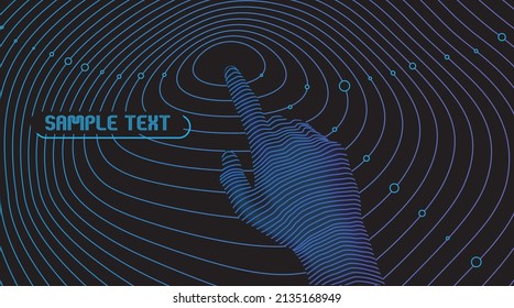 Abstract virtual futuristic Hand touch the circle interface on with Dynamic Line Wave , Point finger touching technology concept