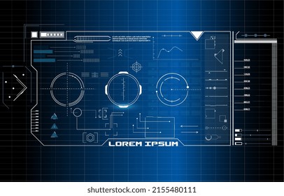 Abstract Virtual Game Target Monitor Control Panel Layout Texture Concept Design. HUD Futuristic User Screen Basic Elements Set.