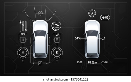 Abstract Virtual Graphic Touch User Interface. Car Auto Service, Modern Design, Diagnostic Auto. Indication Of Charging An Electric Car.