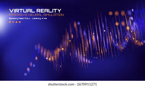 Fondo de simulación neuronal inmersivo de realidad virtual Abstractas. Visualización de datos de alimentación sensorial digital para el concepto de IA.