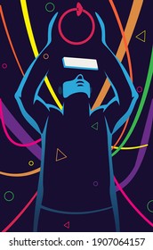Abstract Virtual Reality, person using VR headset.