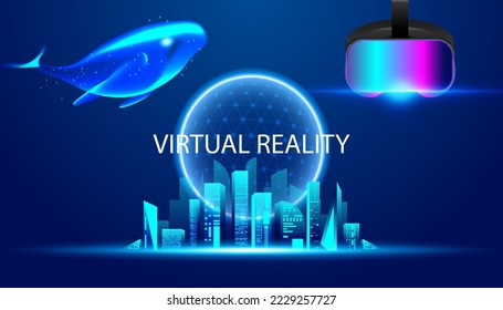 realidad virtual abstracta ciudad inteligente vr gafas y concepto de simulación holográfica juego virtual mundo realidad virtual en cine o futura red metaversa