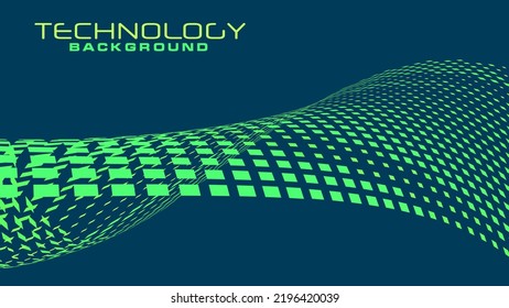 Abstract virtual saturated very light green techno wave on astronaut blue background. Futuristic vector graphics